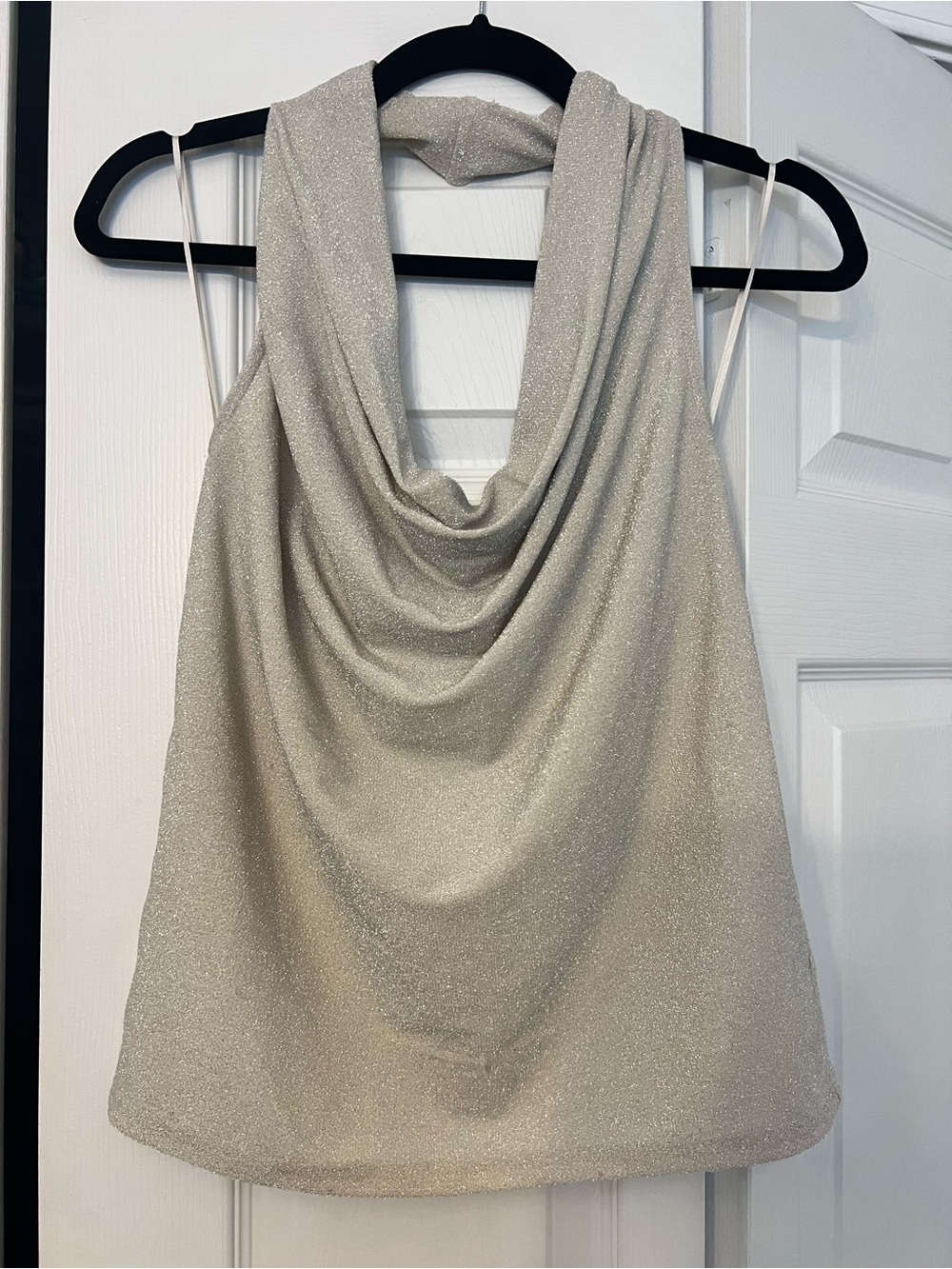 Express Sparkle Drape Neck halter Top — small